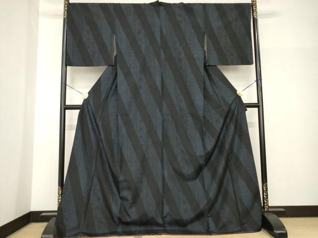 平和屋着物●結城紬　100亀甲　斜縞吉祥文　ロング丈　正絹　逸品　未使用　AABH8432ck