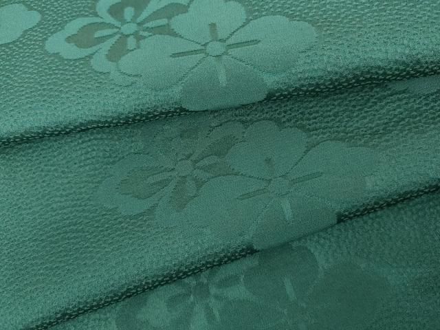 平和屋着物▽上質な色無地　単衣　花菱地紋　木賊色　正絹　逸品　AABI0086cs