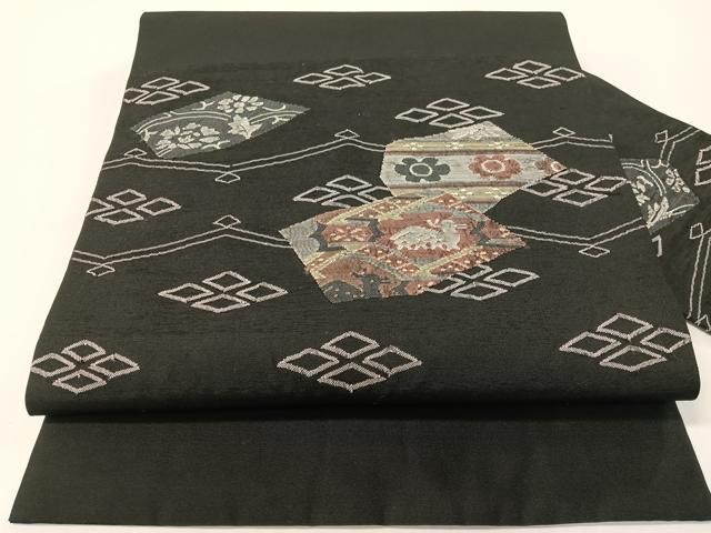 平和屋着物●九寸名古屋帯 すくい織 有栖川錦 黒地 正絹 逸品 CABF0796vp