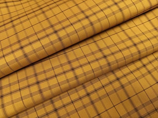 平和屋着物●黄八丈　紬　綾織　格子　正絹　逸品　AABI0584ph
