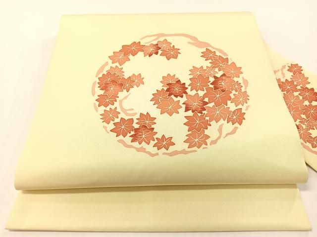 平和屋着物●塩瀬 九寸名古屋帯 刺繍 楓丸文 正絹 逸品 CABG1602vp