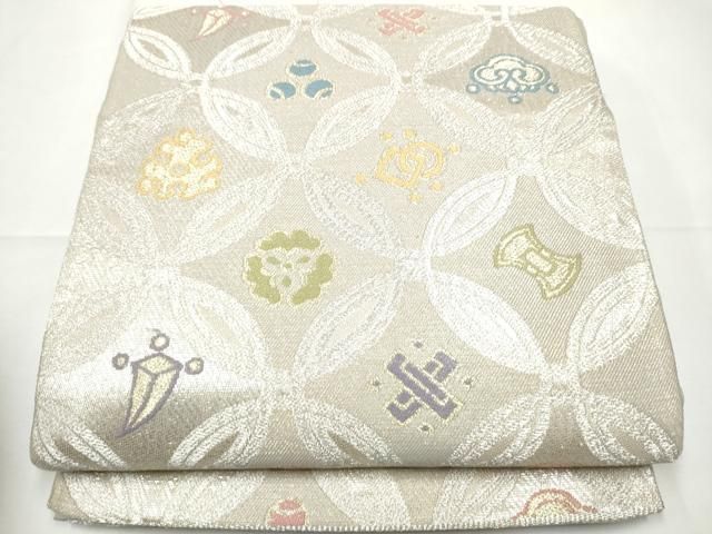 平和屋着物●六通柄袋帯　七宝宝尽くし文　銀糸　正絹　逸品　CABF5250hy 33,800円