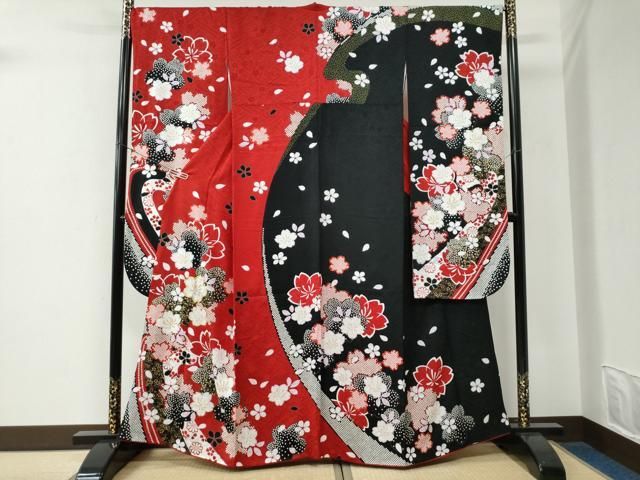 平和屋着物●豪華振袖　駒刺繍　舞桜文　金彩　京都きもの友禅扱い　正絹　逸品　CABE2874yc