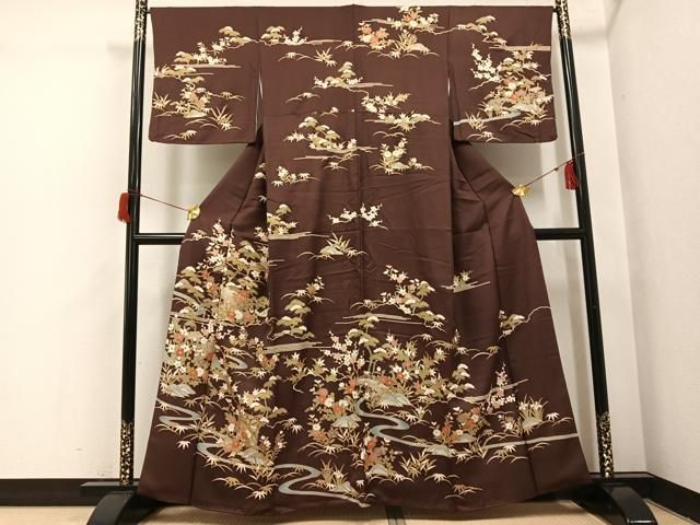 平和屋着物●訪問着　松竹梅　流水草花文　金彩　三越扱い　正絹　逸品　AABH8322ph