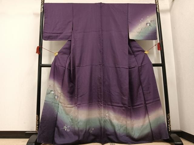 平和屋着物●訪問着　手描き　笹草文　暈し染め　金銀彩　正絹　逸品　未使用　AABH8349ph
