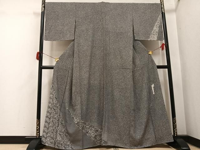 平和屋着物●二代目 川村久太郎　訪問着　草花文　たたき染め　黒地　正絹　逸品　未使用　AABH8350ph