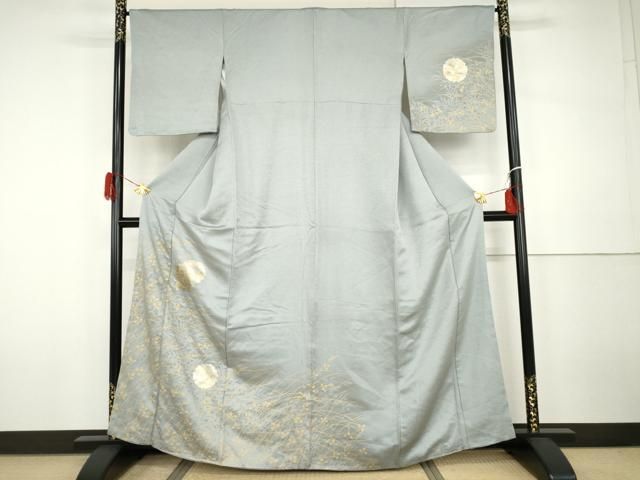 平和屋着物●訪問着　雪輪萩文　枝葉シルエット　金彩　正絹　逸品　AABH3763cs
