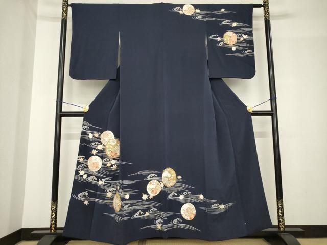 平和屋着物●訪問着　友禅　駒刺繍　雪輪花文　金彩　正絹　逸品　AABH5842ck