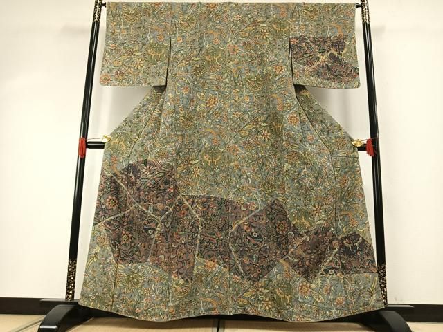 平和屋着物●訪問着　更紗花鳥文　正絹　逸品　未使用　AABH4772fy