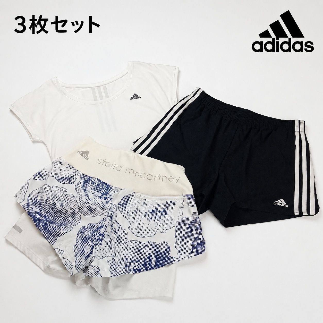 adidas アディダス レディース 3枚セット Tシャツ ショートパンツ
