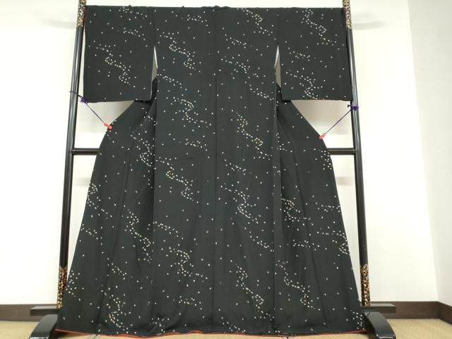平和屋着物●上質な小紋　夜桜文　黒地　金彩　正絹　逸品　DABD9261ud