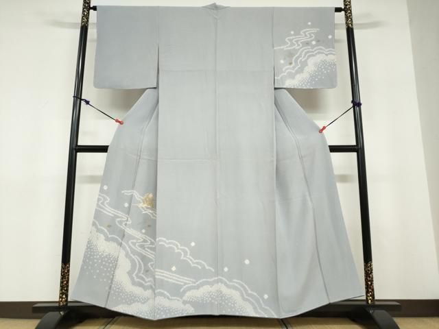 平和屋着物●訪問着 駒刺繍 絞り 流水舞桜文 跳兎 金彩 正絹 逸品 未使用 DABD9263ud