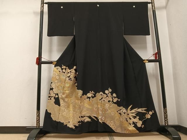 平和屋着物■豪華黒留袖　刺繍　花鳥文　金銀糸　金彩　正絹　逸品　AABI0278st 平和屋着物□豪華黒留袖 刺繍 花鳥文 金銀糸 金彩 正絹 逸品