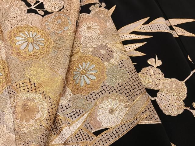 平和屋着物＊夏物　訪問着　中国三大刺繍　スワトウ刺繍　汕頭刺繍　流水紋紗　正絹　逸品　AABH2130ck 平和屋着物○本場大島紬 訪問着 中国三大刺繍 汕頭刺繍 スワトウ刺繍