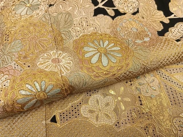 平和屋着物●豪華色留袖　作家物　中国三大刺繍　相良刺繍　花蝶文　金銀糸　正絹　逸品　AABH2050ph 平和屋着物□豪華色留袖 総刺繍 片輪車花文 暈し染め 金糸 正絹 逸品