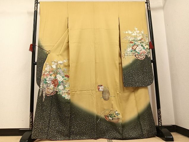 平和屋着物●豪華振袖　花車文　暈し染め　金銀彩　銀通し地　正絹　逸品　AABH6848ph