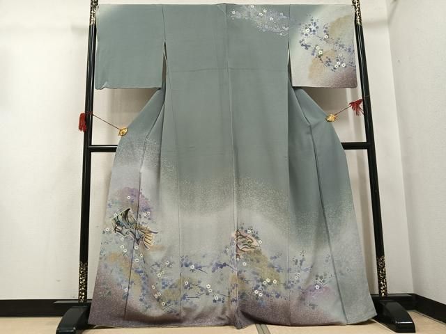 平和屋着物●訪問着　手描き　女人草花文　暈し染め　正絹　逸品　AABH6859ph