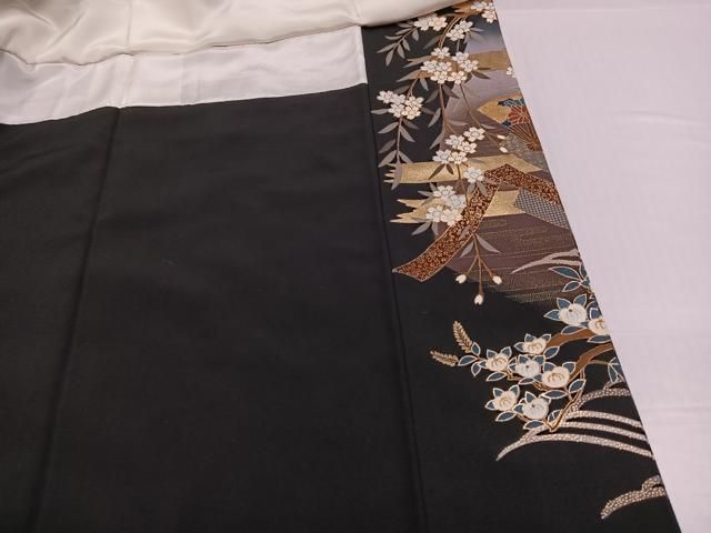 美品❇️後藤久美子ブランド　金彩刺繍　 黒留め袖　 比翼仕立て　フルセット 平和屋着物○女優・後藤久美子ブランド 黒留袖 駒刺繍 向かい鶴扇面