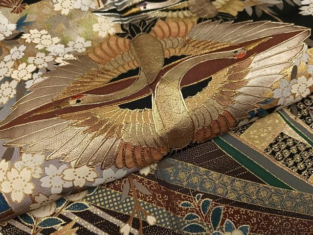 美品❇️後藤久美子ブランド　金彩刺繍　 黒留め袖　 比翼仕立て　フルセット 平和屋着物○女優・後藤久美子ブランド 黒留袖 駒刺繍 向かい鶴扇面