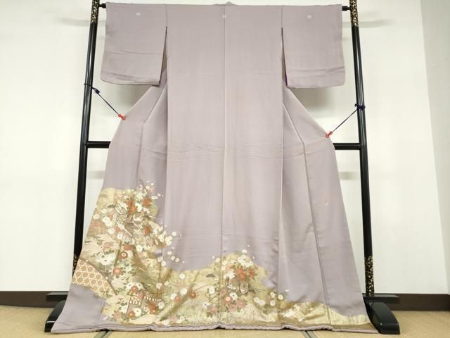 平和屋着物●豪華色留袖　作家物　駒刺繍　花車文　金彩　ロング丈　正絹　逸品　DABD9304ud
