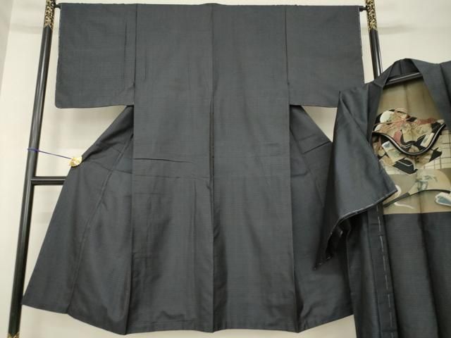 平和屋着物●男性　本場大島紬　アンサンブル　変わり格子　正絹　逸品　AABH3335ck