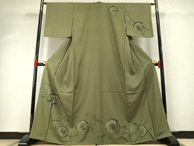 平和屋着物●訪問着 手描き 笹竹雀丸文 正絹 逸品 未使用 AABH4695fy