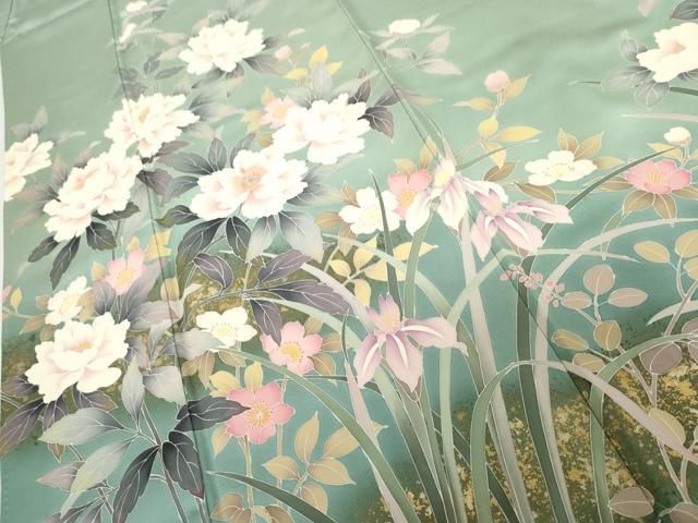 平和屋着物○訪問着 友禅 作家物 華翔 枝花文 暈し染め 金彩 正絹 逸品