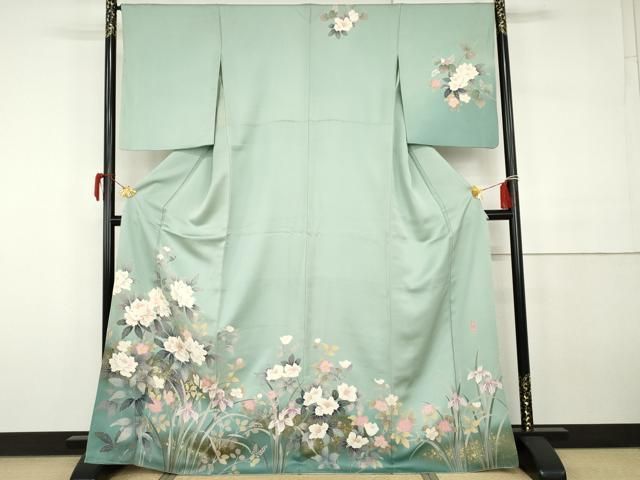 平和屋着物●極上　訪問着　作家物　手描き　刺繍　枝花文　暈し染め　金銀彩　蜂蜜色地　逸品　CYAA4497s6 平和屋着物○極上 訪問着 作家物 手描き 刺繍 枝花文 暈し染め 金銀彩