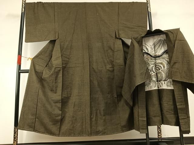 平和屋着物●男性　紬　アンサンブル　霞文　正絹　逸品　未使用　AABH4756fy