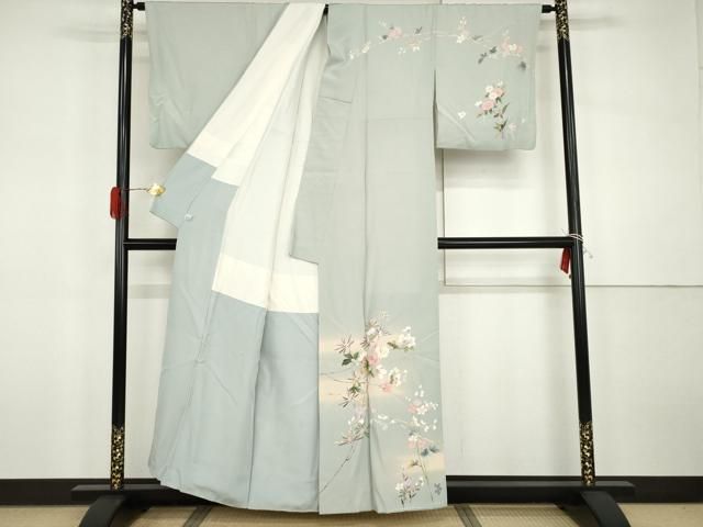 平和屋着物●訪問着　友禅　枝花文　暈し染め　丹後ちりめん　反端付き　正絹　逸品　AABG2703cs 平和屋着物○訪問着 友禅 作家物 枝花文 暈し染め 鈴乃屋扱い 正絹