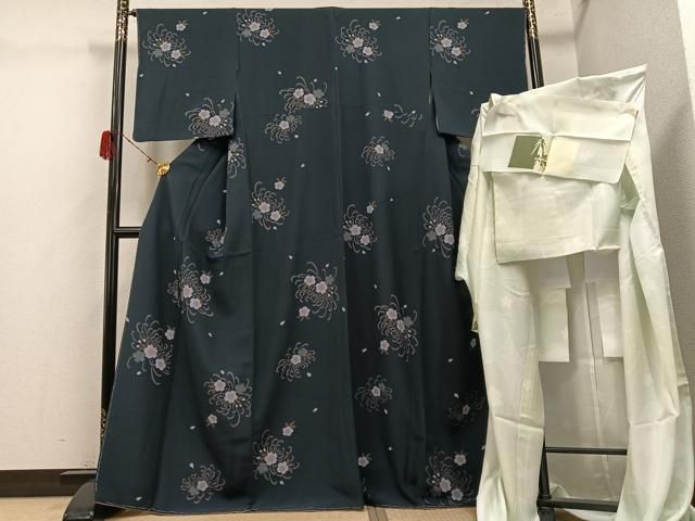 平和屋着物●上質な小紋　長襦袢(無双仕立て)セット　舞花文　正絹　逸品　未使用　AABH3876ph