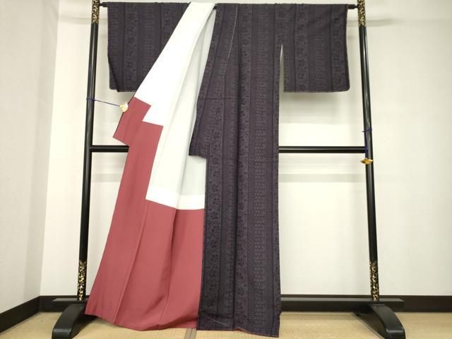 平和屋着物○結城紬 100亀甲 唐草間道 正絹 逸品 未使用 AABH3311ck