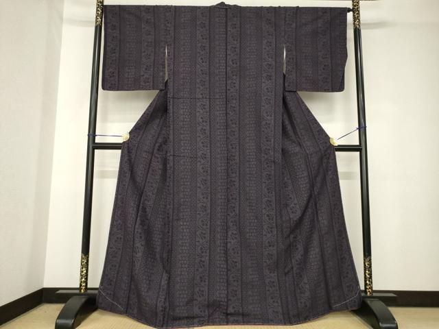 平和屋着物▽結城紬　単衣　100亀甲　花唐草文　三越扱い　正絹　逸品　AABA7699fy 平和屋着物○結城紬 100亀甲 草花文 ロング丈 正絹 逸品 AABH8776ckの