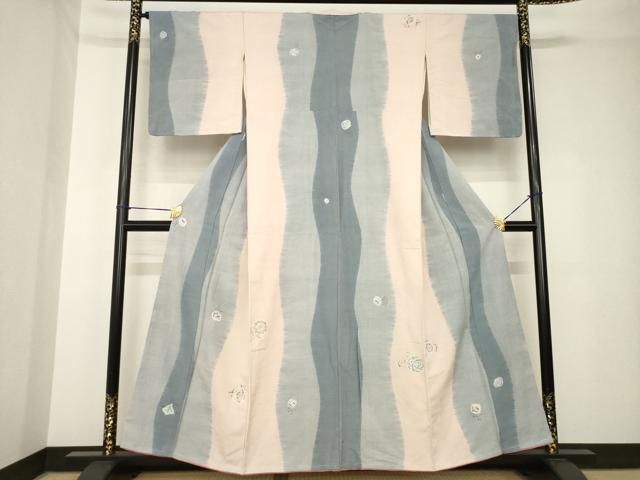 平和屋着物●上質な小紋　紬地　辻が花　絞り　よろけ間道　正絹　逸品　AABH3316ck