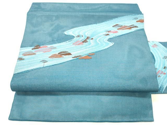 平和屋着物＊夏物　九寸名古屋帯　流水文　正絹　逸品　DABD6566cm