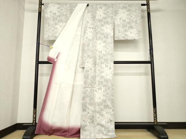 平和屋着物●本場大島紬　カタス7マルキ　草花文　正絹　逸品　AABH5278ph 平和屋着物○本場大島紬 白大島 カタス7マルキ 蔦草文 鈴乃屋扱い 正絹