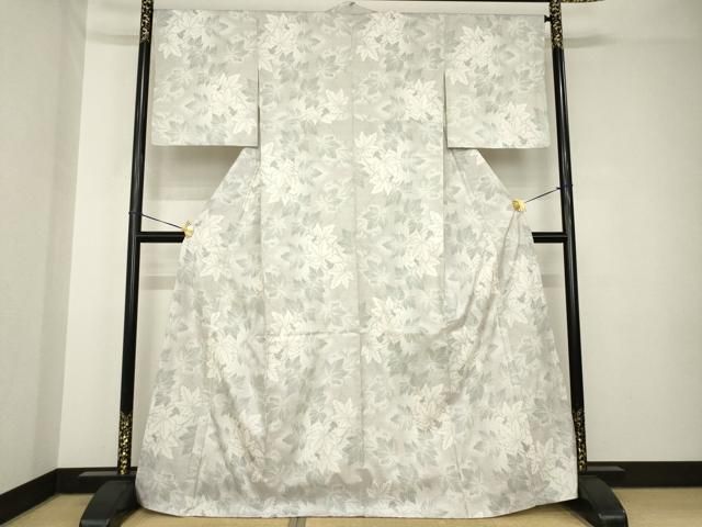 平和屋着物●本場大島紬　カタス9マルキ　草花間道　正絹　逸品　未使用　AABG9588ph 平和屋着物○本場大島紬 白大島 9マルキ 流水草花文 正絹 逸品 未使用
