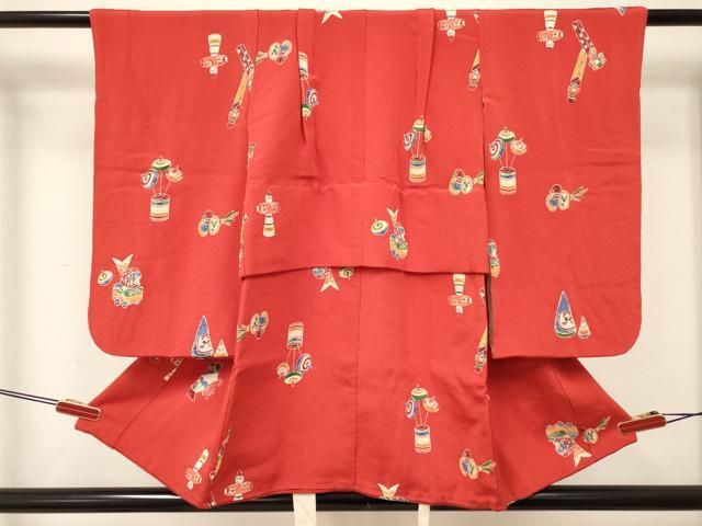 平和屋着物[]七五三　女の子　３歳　祝着　三つ身　型染　玩具文　鬼しぼ縮緬　逸品　DABC5287ma