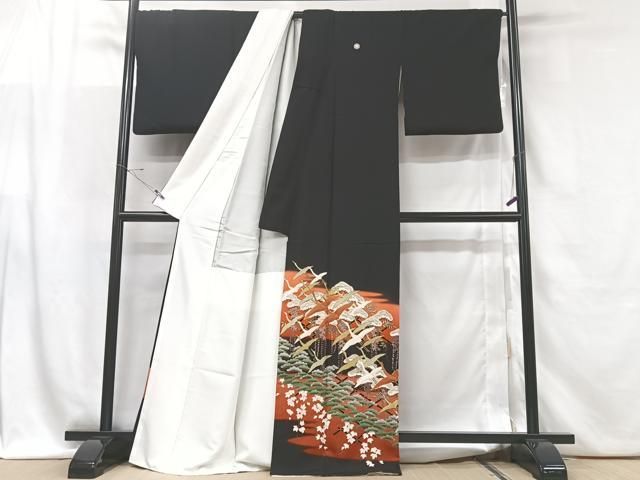 平和屋着物□豪華黒留袖 駒刺繍 飛鶴松文 暈し染め 正絹 逸品