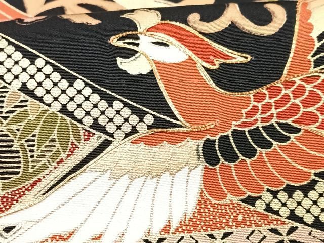 平和屋着物□豪華黒留袖 駒刺繍 鳳凰更紗花文 金彩 正絹 逸品