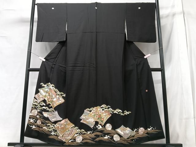平和屋着物●豪華黒留袖　作家物　松竹梅　正絹　逸品　未使用　AABF5351ph 平和屋着物□豪華黒留袖 作家物 冊子吉祥花文 松竹梅 金彩 正絹 逸品