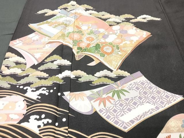 平和屋着物●新匠工芸士会会員　吉田匡廣　黒留袖　刺繍　松梅文　金彩　ロング丈　正絹　逸品　未使用　CABB0070gh 平和屋着物□豪華黒留袖 駒刺繍 松竹梅 金彩 正絹 逸品 CABF5046xeの
