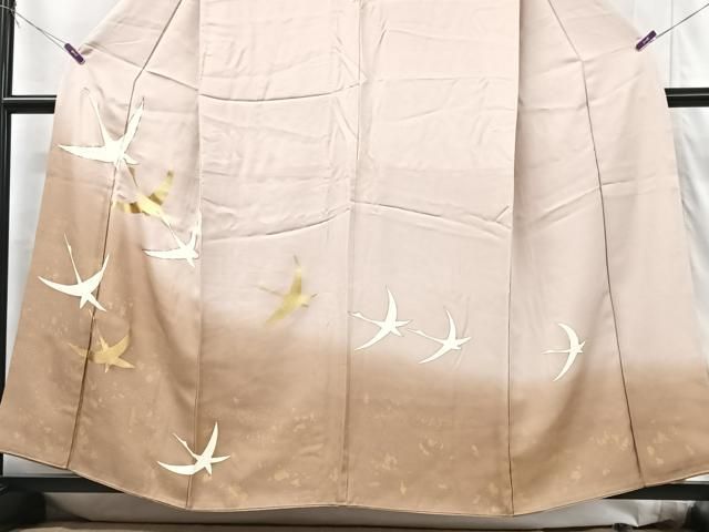 平和屋着物●アンティーク　大正ロマン　色留袖　飛鶴浜松花文　暈し染め　正絹　逸品　CABB4601yc 平和屋着物□豪華色留袖 飛鶴文 暈し染め 金彩 正絹 逸品 CABG6427xe