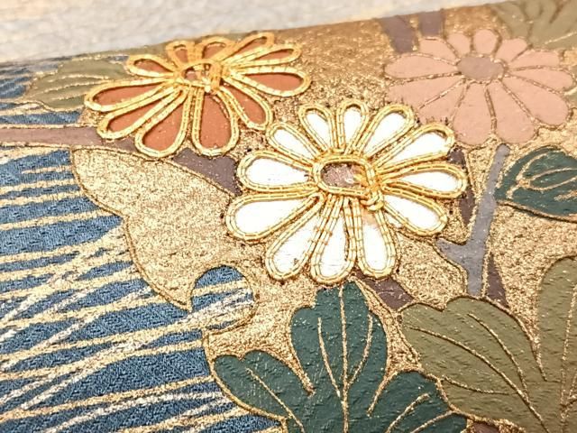 平和屋着物●訪問着　駒刺繍　雪輪花文　暈し染め　黒地　金銀彩　正絹　逸品　AABF5520fy 平和屋着物□訪問着 駒刺繍 雪輪花文 暈し染め 金彩 伊勢丹扱い 正絹