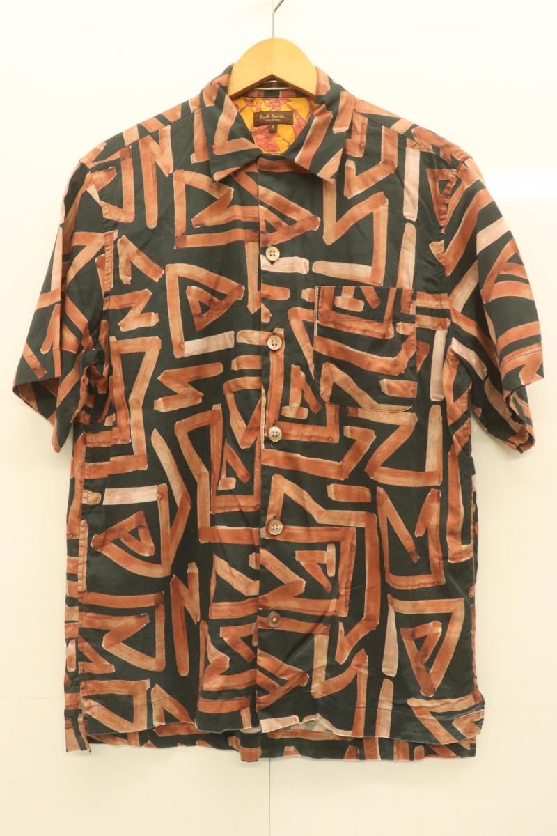 【中古】 Paul Smith メンズ半袖シャツ S ジグザグプリント シャツ Paul Smith S 黒 ブラック 総柄