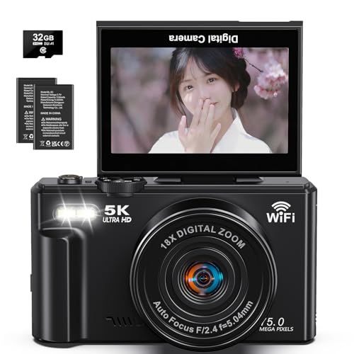 デジタルカメラ 5K動画 7500万画素 デジカメ スマホに送れる WIFI転送機能 18Xデジタルズーム 32GB Micro SDカード付き AFオートフォーカス LEDライト ウェブカメラ 3.0インチ大画面 充電式バッテリー コンパク 889b6081