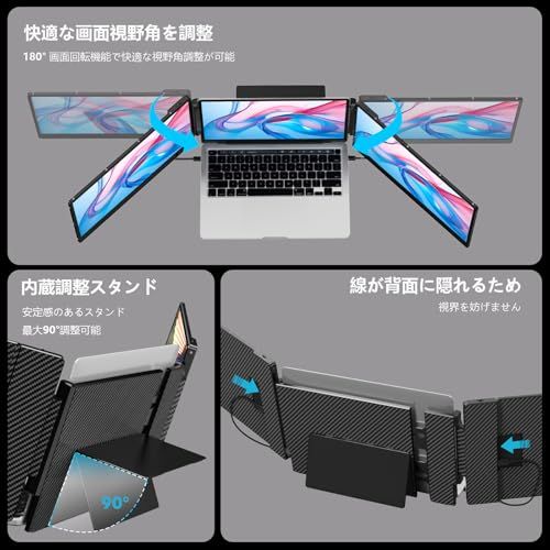 デュアルディスプレイ ダブルモニター トリプルモニター ノートパソコンスクリーンエクスパンダ 14インチノ1080P HDMI FHD、13インチ-16.3インチノートパソコンに適した ，Windows/Mac/Android/PS 5に適用 9893ea61