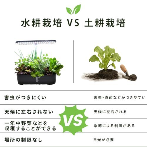 水耕栽培キット 簡単操作・水耕栽培セット。・LED植物成長ライト・自動水循システム・植物に最適な生育環境を提供し、室内で手軽に家庭栽培を楽しめます [ ASLT ] (ブラック)kk 8faac884