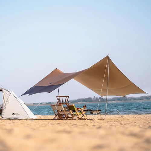 MOBI GARDEN オクタタープ シルバーコーティング 5.2×4.5×2.3ｍ 防水 UVカット UPF50+ コンパクト 持ち運び便利 キャンプタープ ポールと収納袋付き 運動会 ピクニック アウトドアkk 3c3eff61