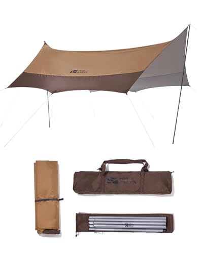 MOBI GARDEN オクタタープ シルバーコーティング 5.2×4.5×2.3ｍ 防水 UVカット UPF50+ コンパクト 持ち運び便利 キャンプタープ ポールと収納袋付き 運動会 ピクニック アウトドアkk 3c3eff61